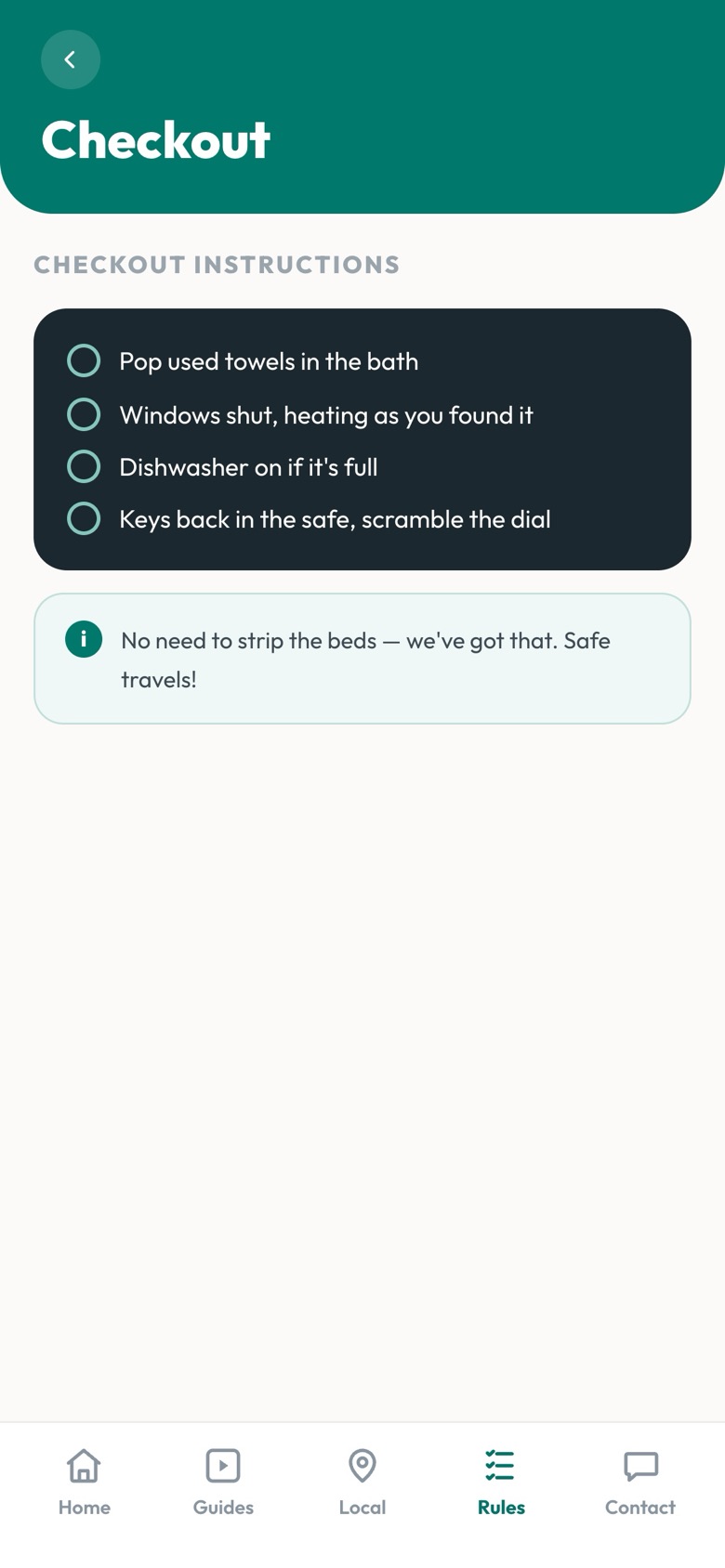Demo guide screen: checkout